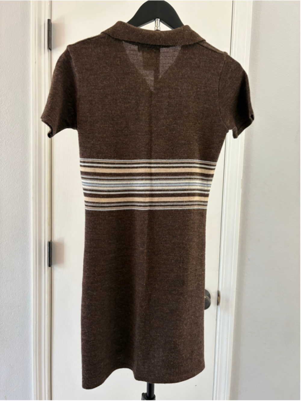 Vintage 90s Esprit de Corp Knit Polo Dress Brown Striped Mini S/M - Picture 6 of 12
